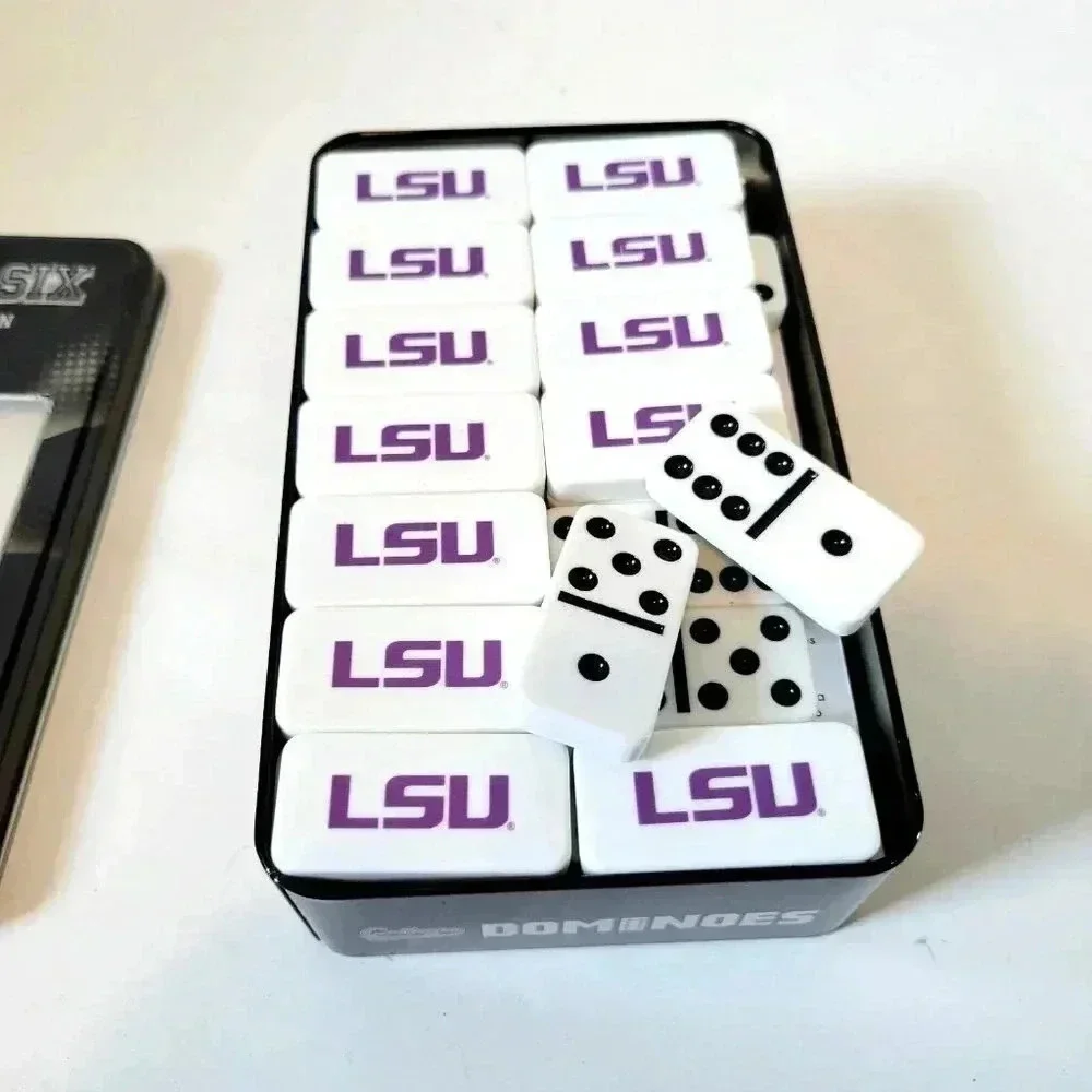 Double Six LSU Dominoes Louisiana State University College Edition Tin Case
